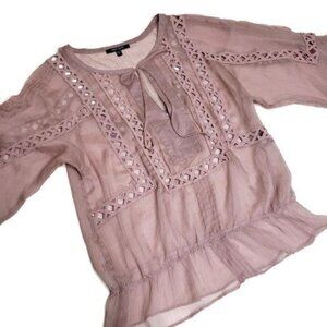 Indigo Thread Co. Women's Mauve Peasant Top L boho festival hippie dusty rose